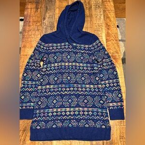 XS Multi-colored Lands’ End Long Hooded Pullover Sweater with Notched Side Seams